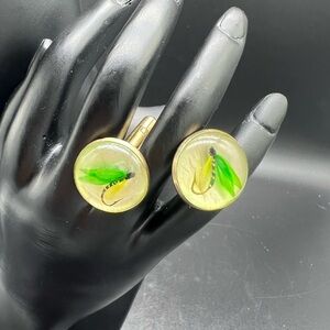 Vintage fishing lure cufflinks and tie tack set